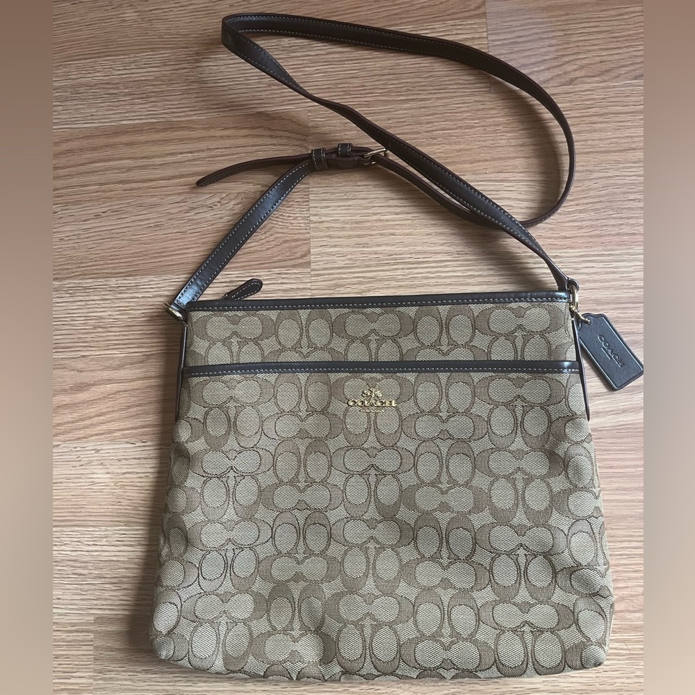 Coach Tan and Brown Signature Crossbody / Shoulder Bag